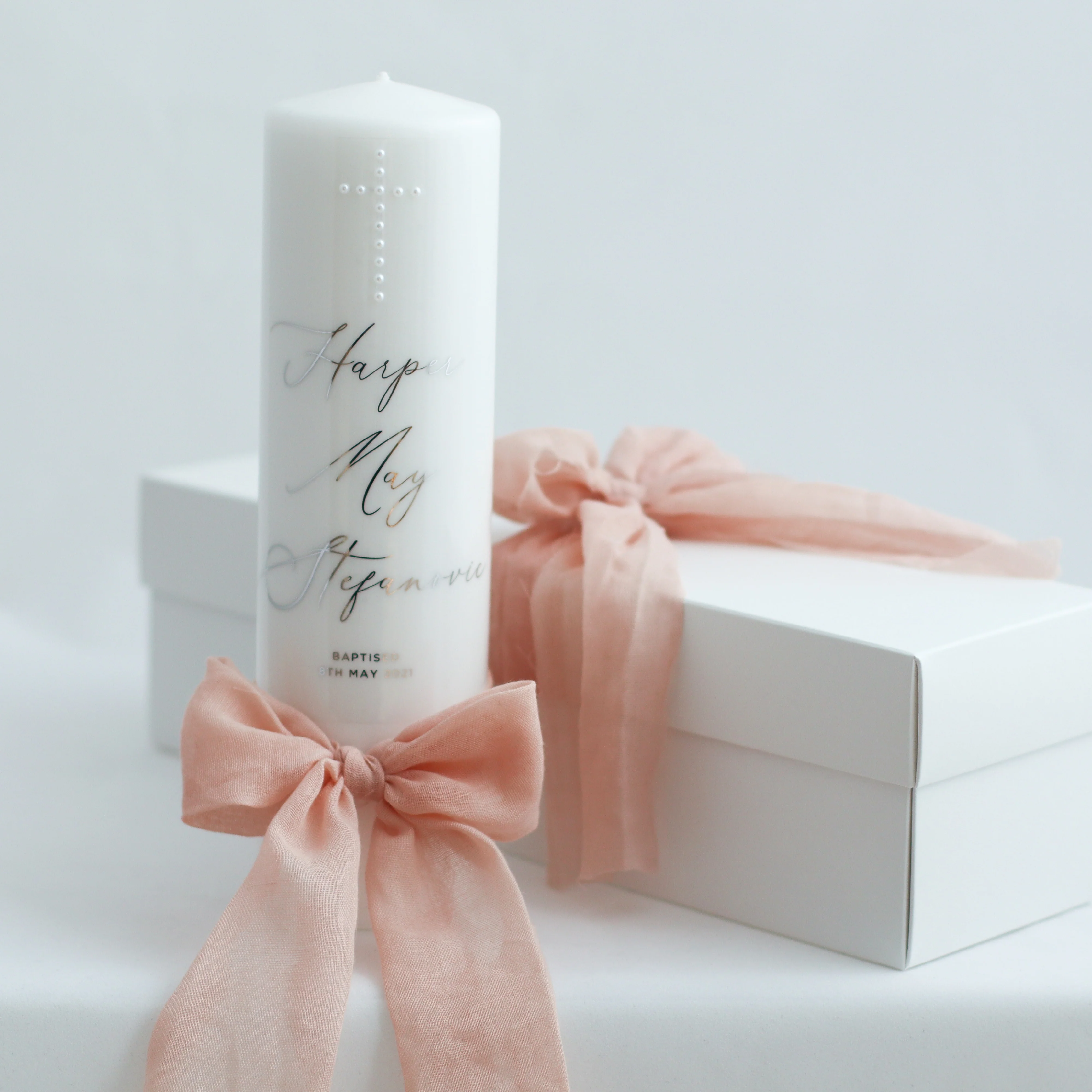 Baptism Candle w/ Raw Edge Ribbon